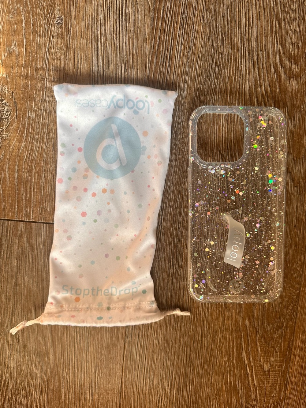 Loopy Case Clear Glitter Phone Case with Pink Polka Dot Pouch